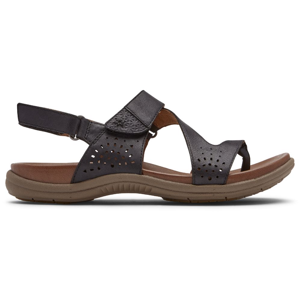 Rockport Women's Cobb Hill Rubey Thong Sandals - Black - USA (1058LJTDE)